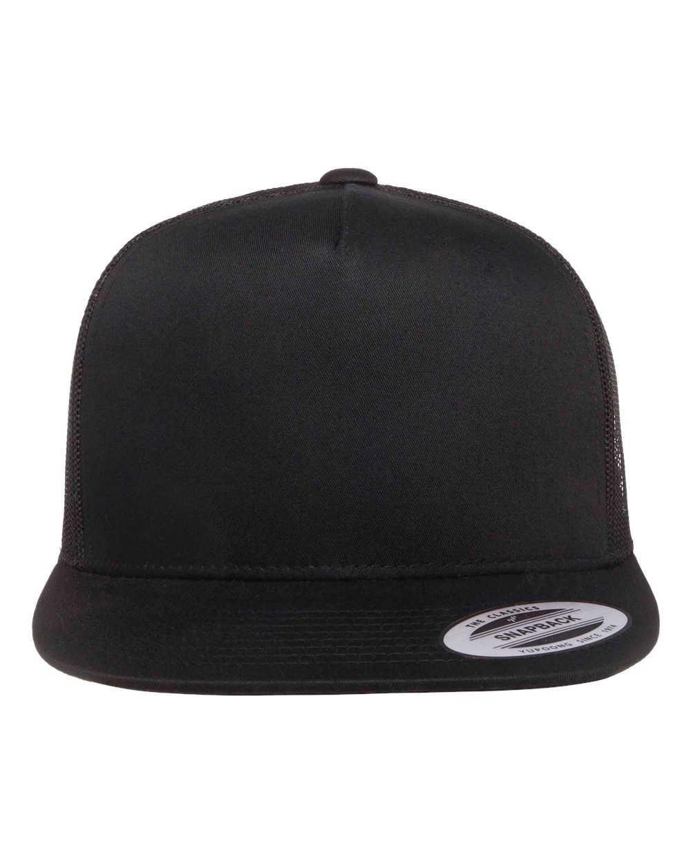 Casquette YP Classics 6006 noire à cinq panneaux et visière plate, modèle vierge