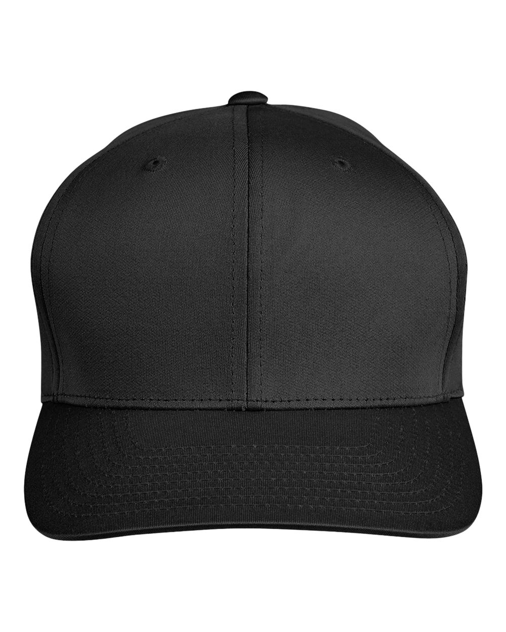 Casquette de performance Team 365 TT801 noire, modèle vierge vu de face